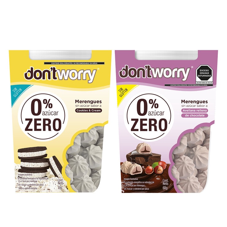 Don't Worry Merengues Avellana y Cookies & Cream 2 pzas