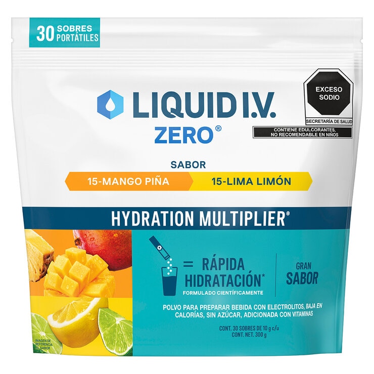 Liquid I.V. Electrolitos en Polvo Sabor Mango-Piña y Lima-Limón 30 pzas de 10 g