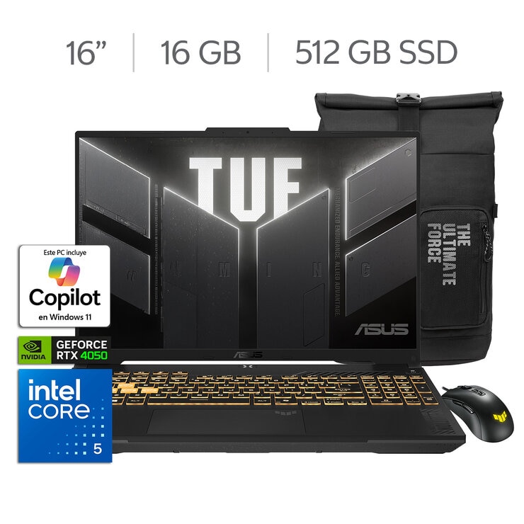 ASUS TUF Gaming F16 Laptop 16" Full HD+ Intel Core 5-210H 16GB 512GB SSD + Mochila + Mouse