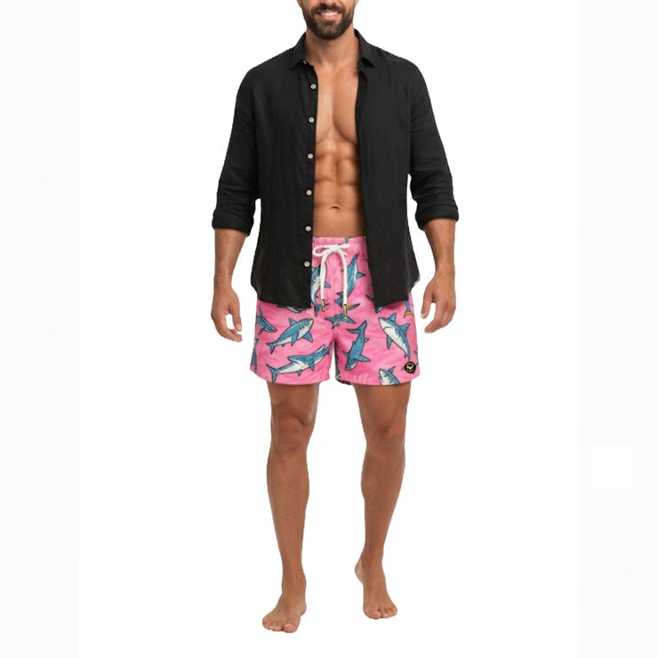 Ocean Slave, Traje de Baño Estampado, Pink Shark para Caballero, Varias Tallas