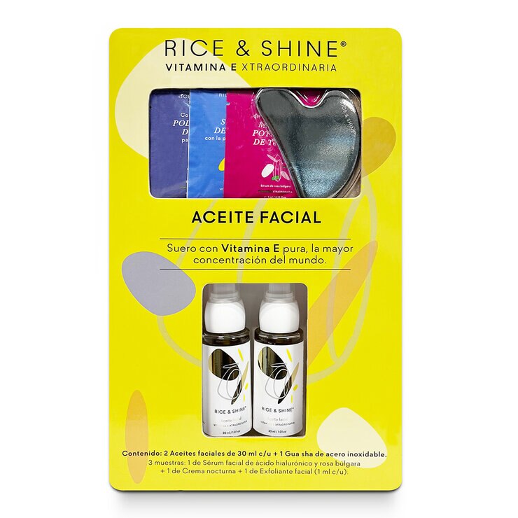 Rice & Shine, Kit de 2 Aceites Faciales de 30 ml Cada Uno + Gua sha de Acero Inoxidable