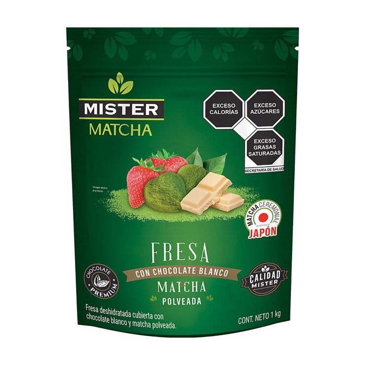 Mister Fresa Cubierta con Chocolate Blanco y Matcha Polveada 1 kg