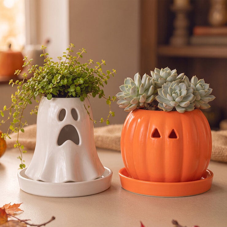 Estudio Floga, Macetas Tipo Halloween de Cerámica 2 piezas, Varios Diseños