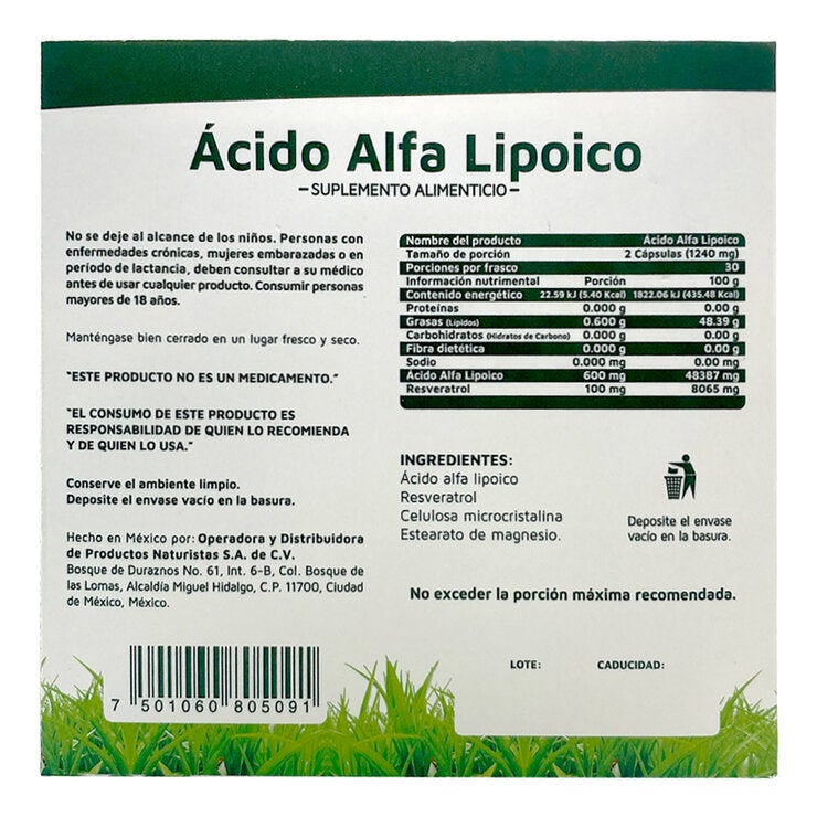 Vidanat Ácido Alfa Lipoico 2 Frascos de 60 Cápsulas — Imagen 2 de 2