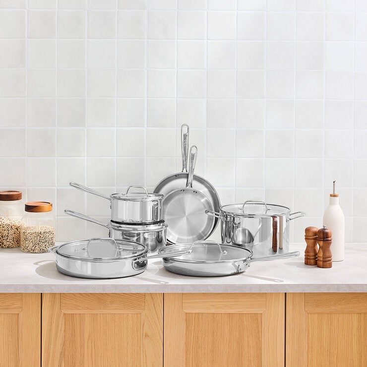 T-Fal Batería de Cocina de Acero Inoxidable Tri-Ply, 12 Piezas