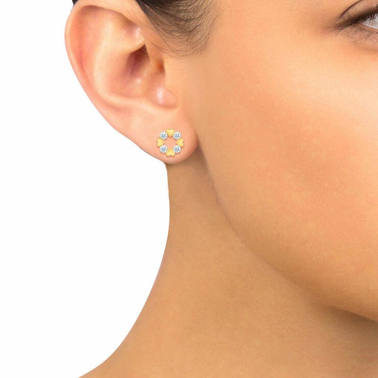 Aretes de Diamantes 0.30ctw con Corazones, Oro Amarillo 14K — Imagen 2 de 4