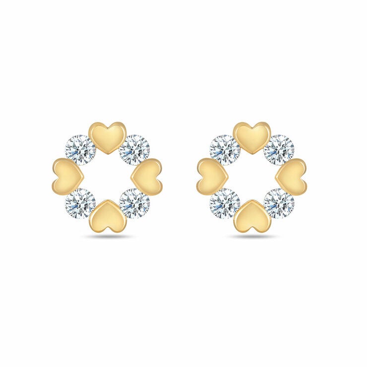 Aretes de Diamantes 0.30ctw con Corazones, Oro Amarillo 14K — Imagen 3 de 4