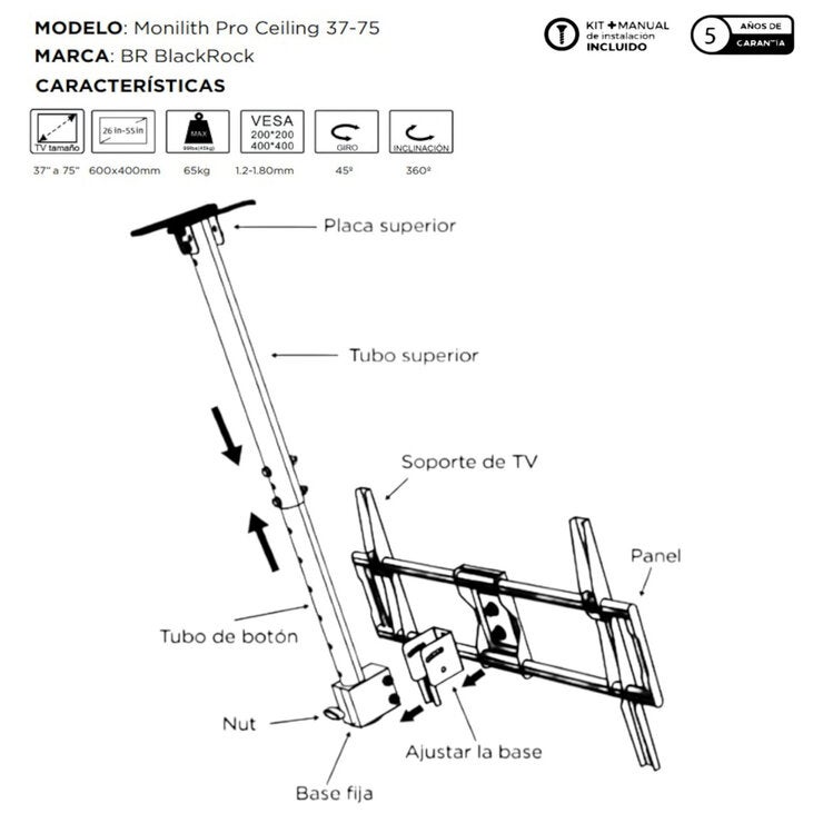 Blackrock Soporte de Techo para TV 37" a 75" — Imagen 2 de 4
