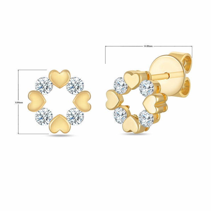 Aretes de Diamantes 0.30ctw con Corazones, Oro Amarillo 14K — Imagen 4 de 4