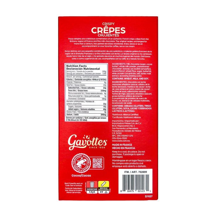 Gavottes Crêpes Galletas Cubiertas de Chocolate con Leche 566 g — Imagen 2 de 2