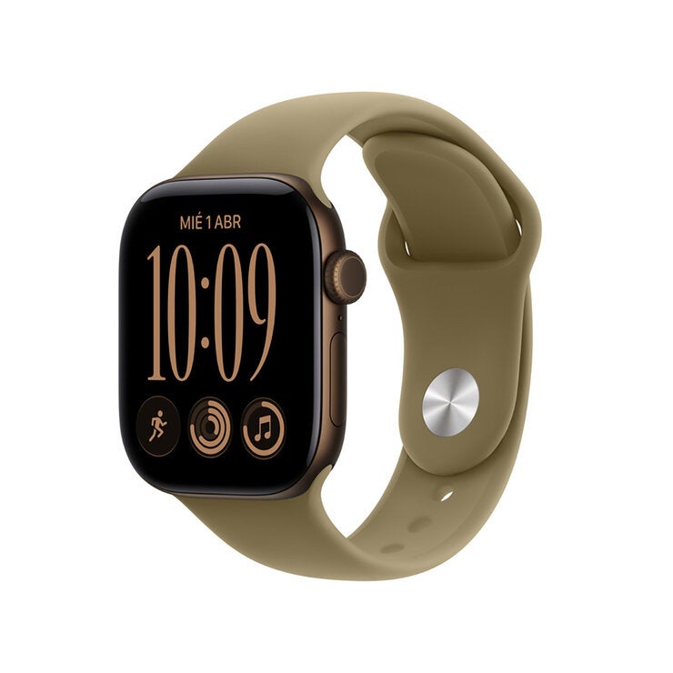 Apple Watch Series 12 (GPS) 42mm Aluminio Bronce Oscuro + Correa Deportiva Oliva - Talla S/M