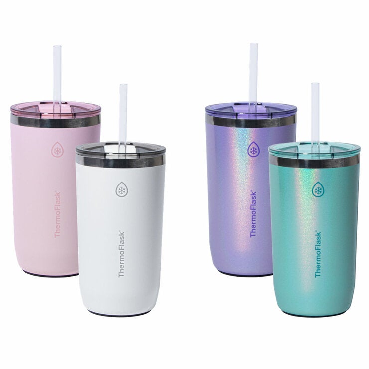 ThermoFlask Juego de 2 Vasos de Acero Inoxidable con Aislamiento al Vacío de 474 mL, Varios Colores