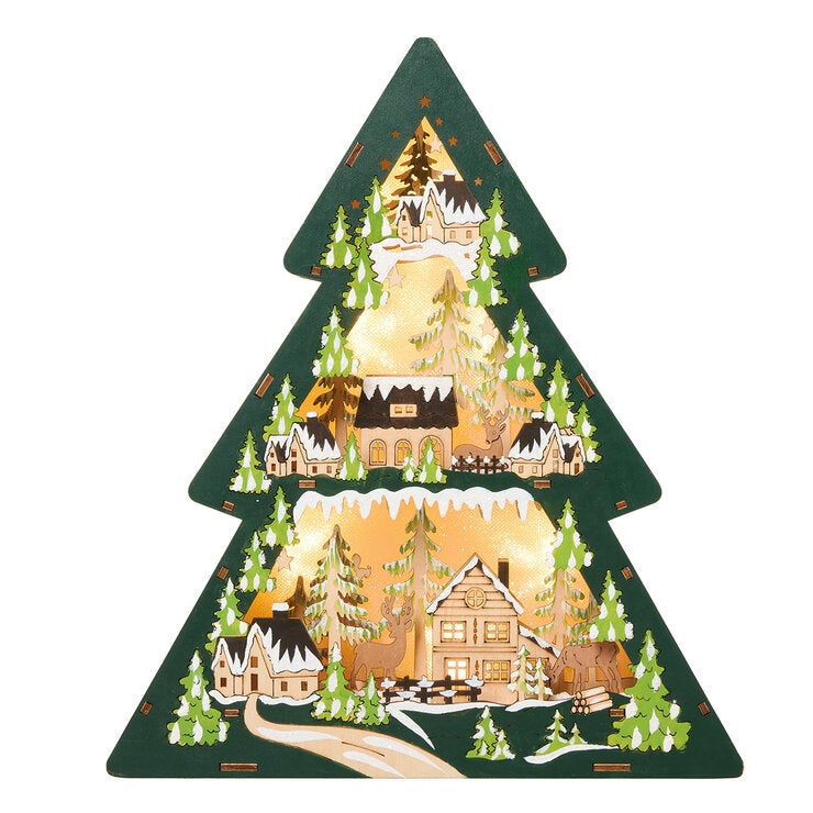 Figuras Navideñas de Madera Iluminadas, 2 Piezas