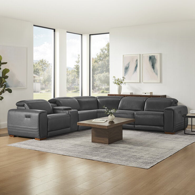 Aiden & Ivy, Sofá Seccional, Reclinable Eléctrico de Cuero — Imagen 1 de 4