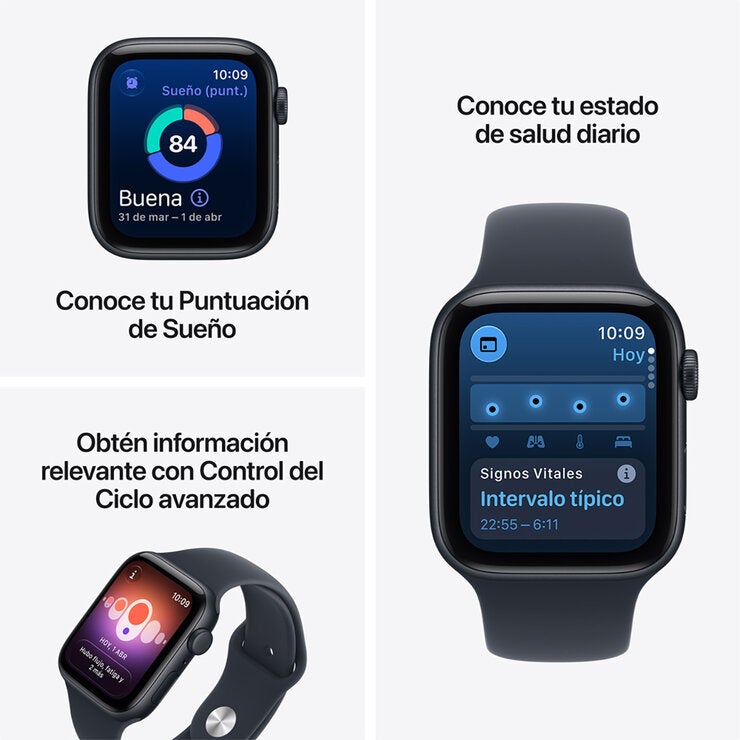 Apple Watch SE 3 (GPS) 40mm Aluminio Medianoche + Correa Deportiva Azul Profundo - Talla S/M — Imagen 2 de 4