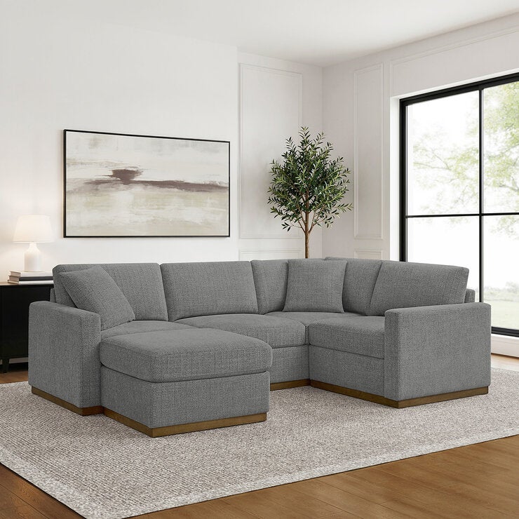 Henredon, Seccional de 3 Piezas con Otomano y Base de madera — Imagen 3 de 4