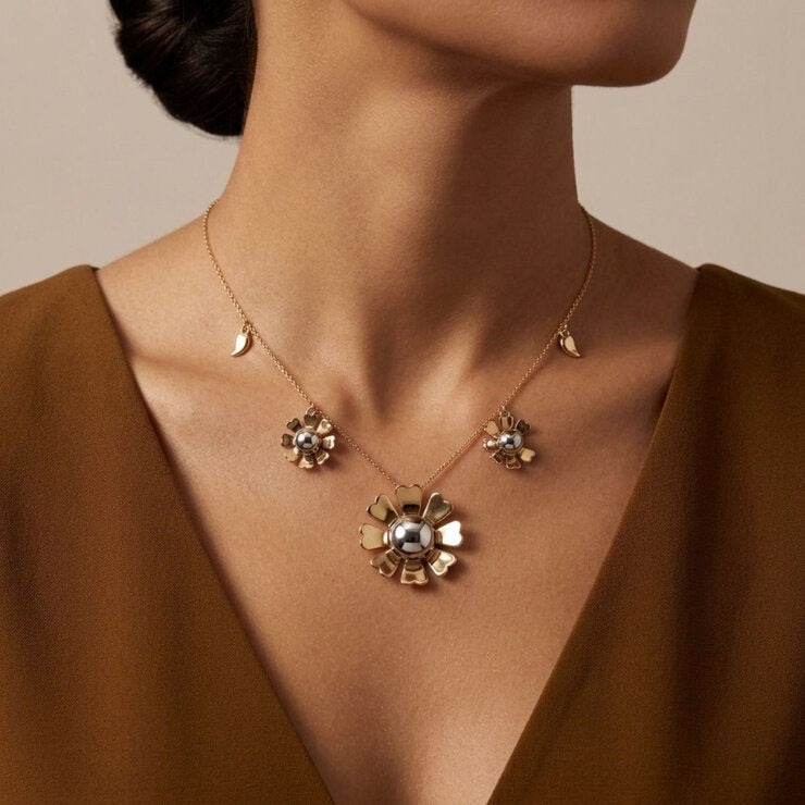 Mayfer, Collar Dorado con Diseño de Flores. — Imagen 4 de 4
