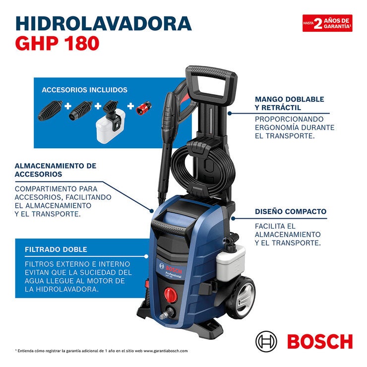 Bosch, Hidrolavadora de Alta Presión GHP 180 — Imagen 4 de 4