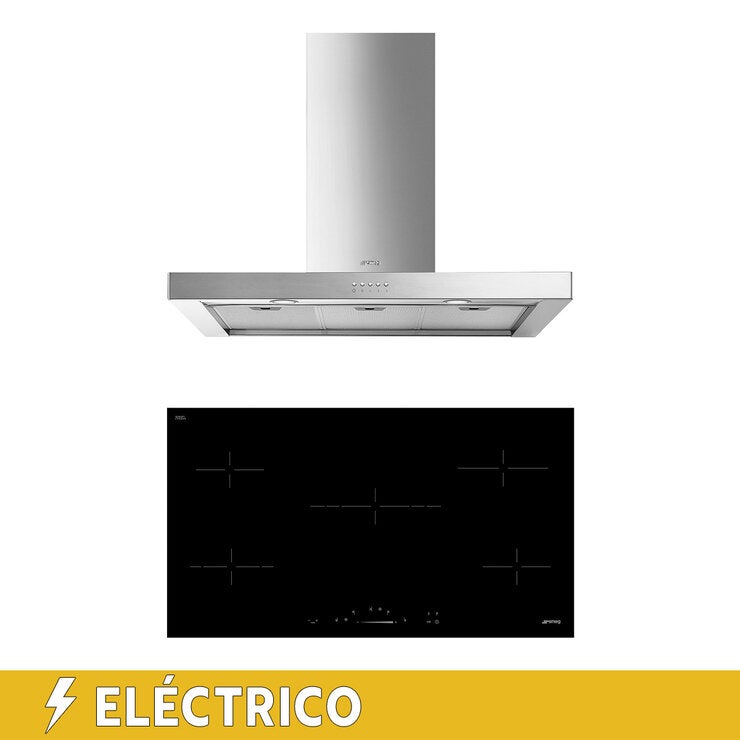 Smeg combo de campana 90 cm + Parrilla eléctrica 5 zonas de cocción 90cm — Imagen 1 de 4