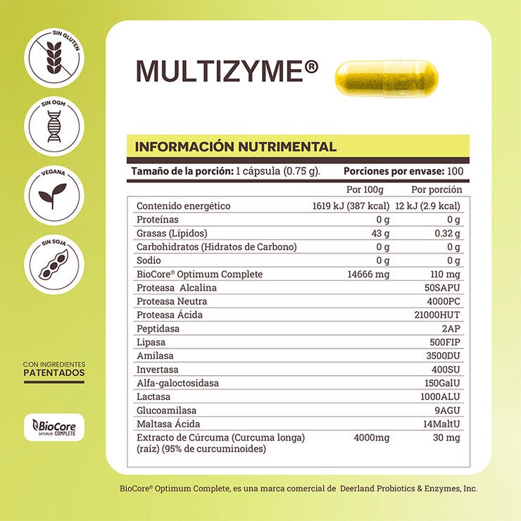 Matter Multizyme Enzimas Digestivas con TCM y Cúrcuma (Biocore®) 2 Frascos de 100 Cápsulas c/u — Imagen 2 de 3