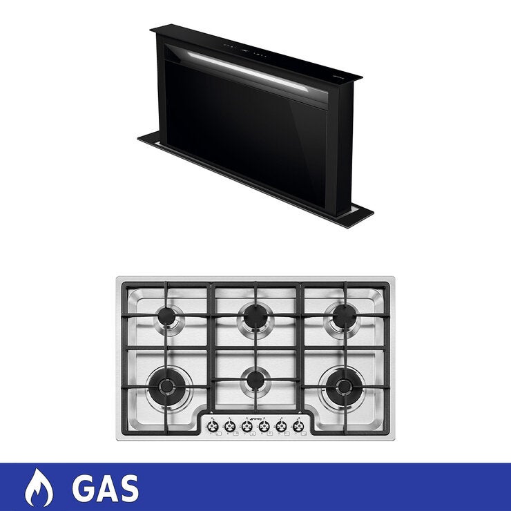 Smeg Combo de Parrilla de 6 Quemadores de Gas + Campana de 90cm