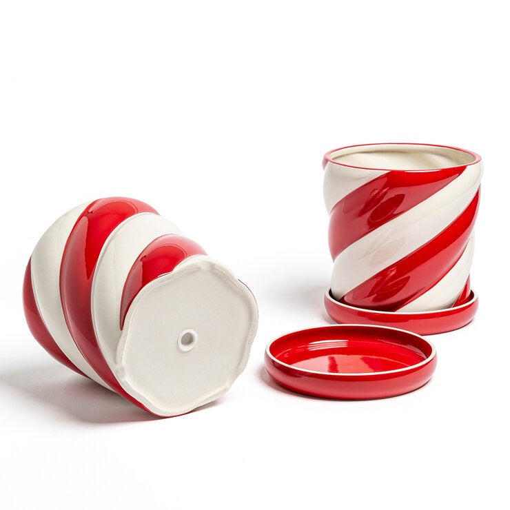 Over & Back, Set de Macetas de Cerámica, Diseño Caramelo Navideño, 2 Piezas. — Imagen 4 de 4