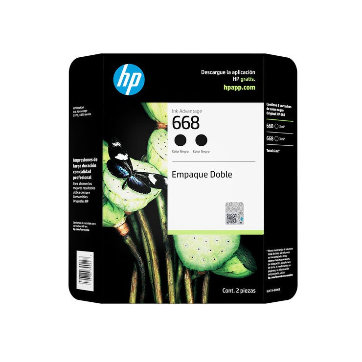 HP668 Cartucho de Tinta Negra 2 Pack 6L6T4BL — Imagen 1 de 4