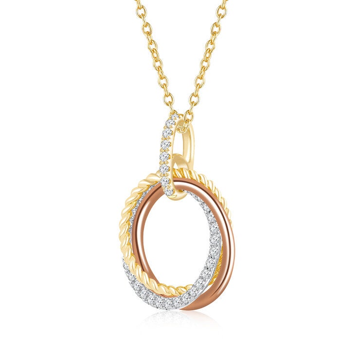 Collar con Dije Circular, 0.27ctw Diamantes, Oro Blanco y Amarillo 14K — Imagen 2 de 4