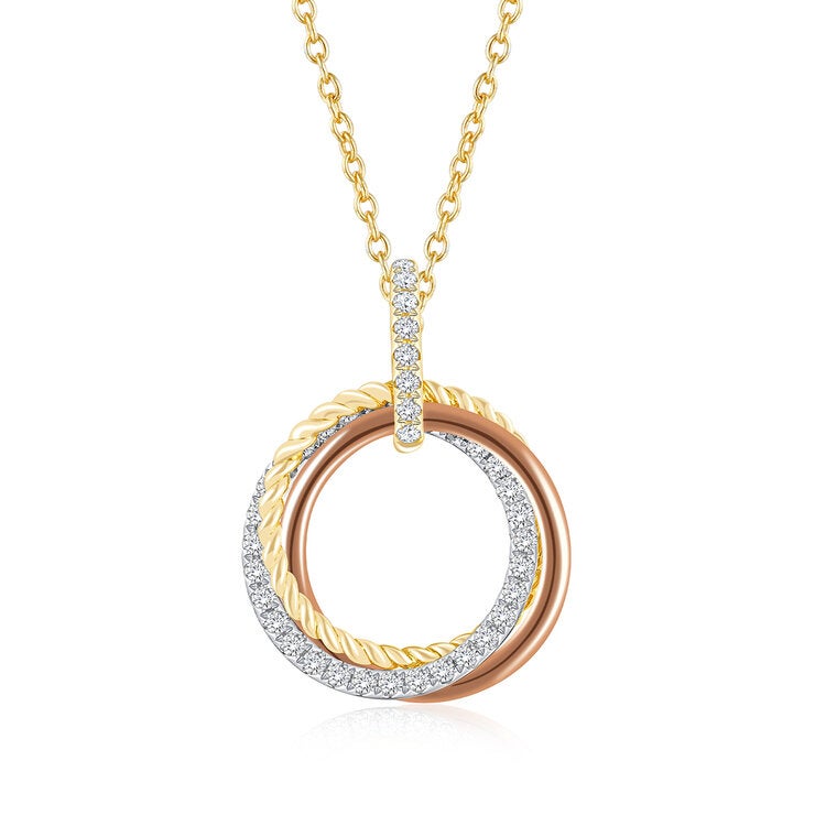 Collar con Dije Circular, 0.27ctw Diamantes, Oro Blanco y Amarillo 14K — Imagen 1 de 4