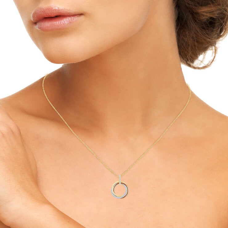 Collar con Dije Circular, 0.27ctw Diamantes, Oro Blanco y Amarillo 14K — Imagen 3 de 4