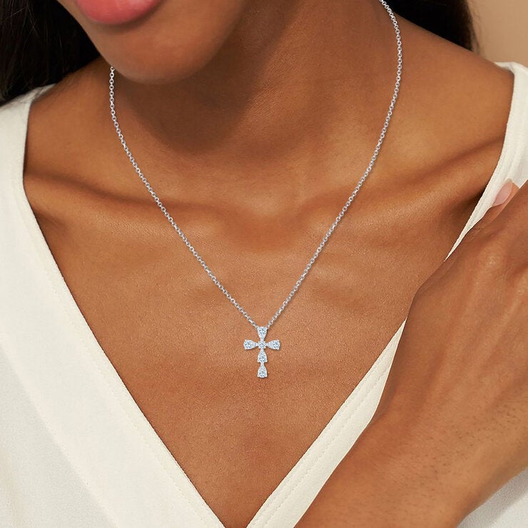 Dije de Cruz de Diamantes, 0,45 ct, Oro Blanco 14K — Imagen 4 de 4