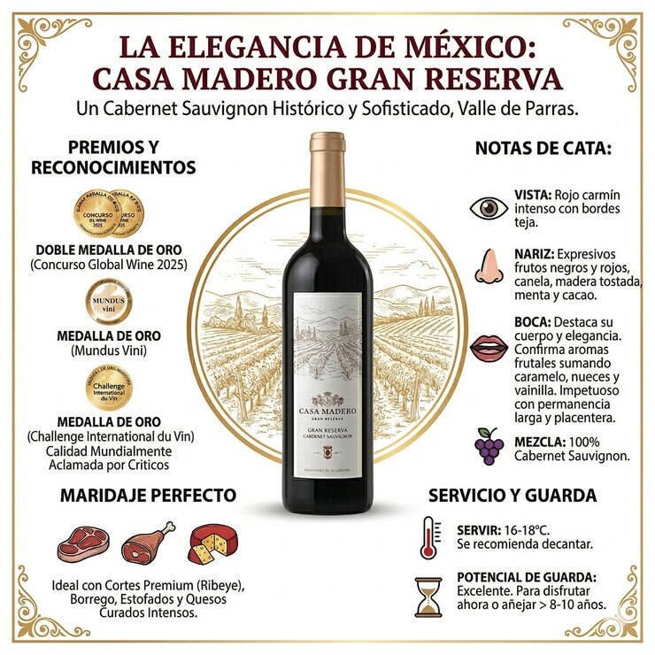 Vino Tinto Casa Madero Gran Reserva Cabernet Sauvignon 750 ml — Imagen 2 de 2