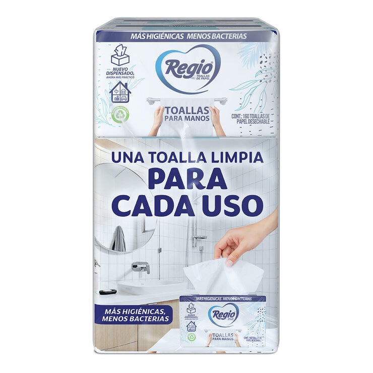 Regio Toalla para Manos 3 paquetes de 160 pzas — Imagen 1 de 2