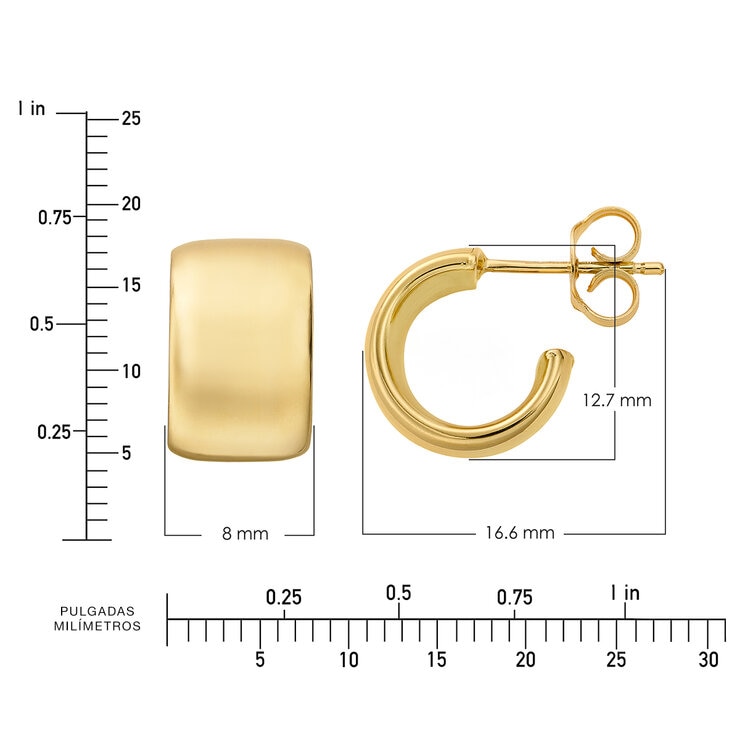 Aretes, Arracadas 'C', Oro Amarillo 14K — Imagen 3 de 4