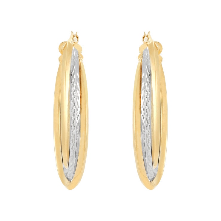 Aretes, Arracadas de Borde de Cuchillo, Oro Dos Tonos 14K — Imagen 4 de 4