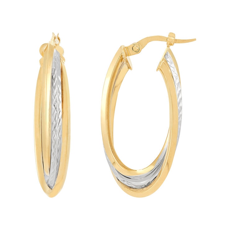 Aretes, Arracadas de Borde de Cuchillo, Oro Dos Tonos 14K — Imagen 3 de 4