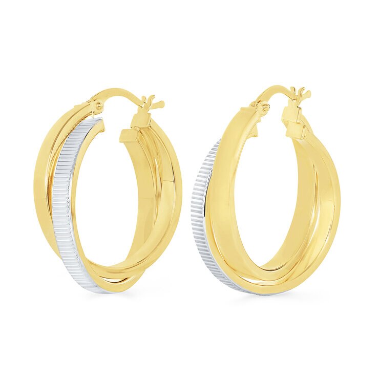 Aretes, Arracadas Doble Fila, Oro Dos Tonos 14K — Imagen 2 de 4
