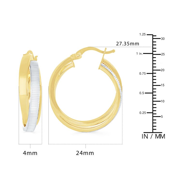 Aretes, Arracadas Doble Fila, Oro Dos Tonos 14K — Imagen 3 de 4