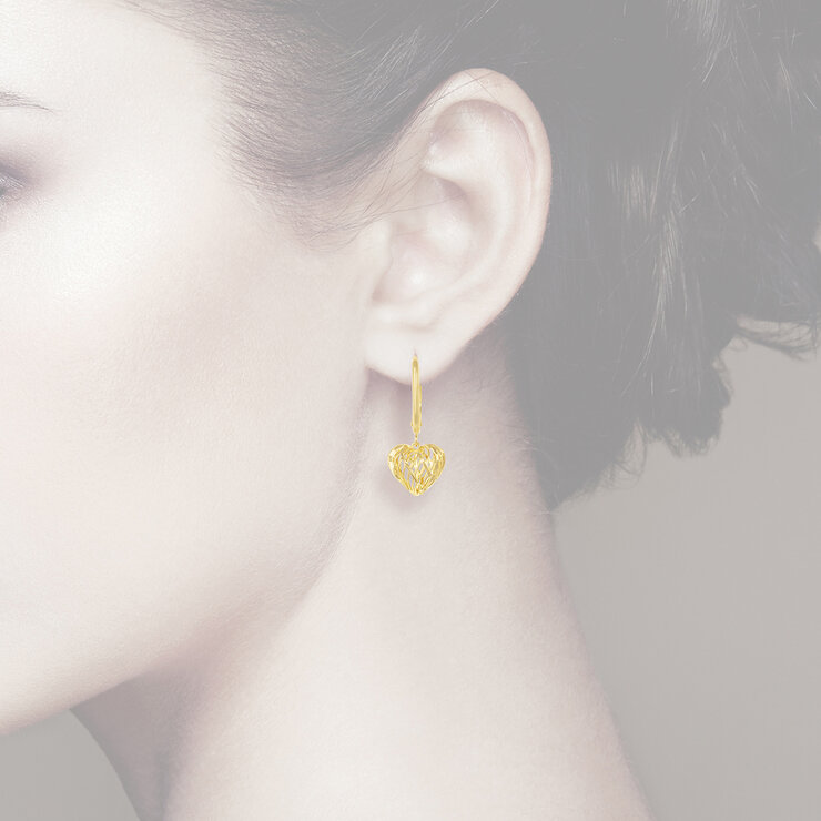 Aretes de Corazon, Filigrana, Oro Amarillo 14K — Imagen 2 de 4