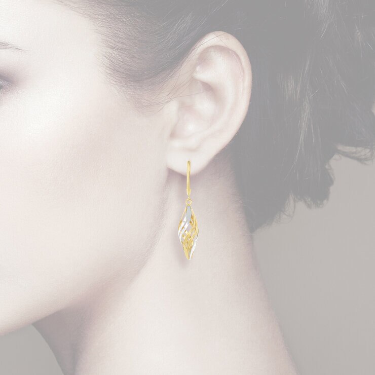 Aretes Colgantes, Oro Dos Tonos 14K — Imagen 2 de 4