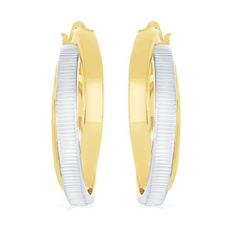 Aretes, Arracadas Doble Fila, Oro Dos Tonos 14K — Imagen 4 de 4