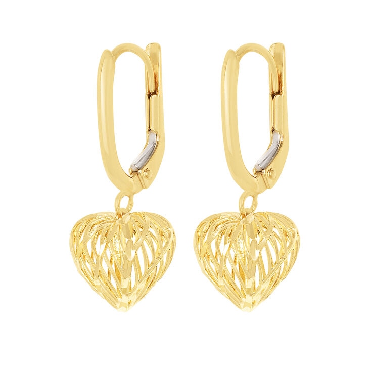 Aretes de Corazon, Filigrana, Oro Amarillo 14K — Imagen 4 de 4