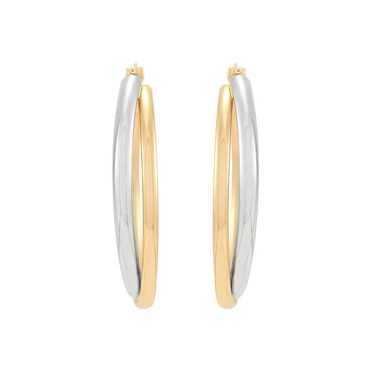 Aretes, Arracadas de Doble Fila, Oro Dos Tonos 14K — Imagen 4 de 4