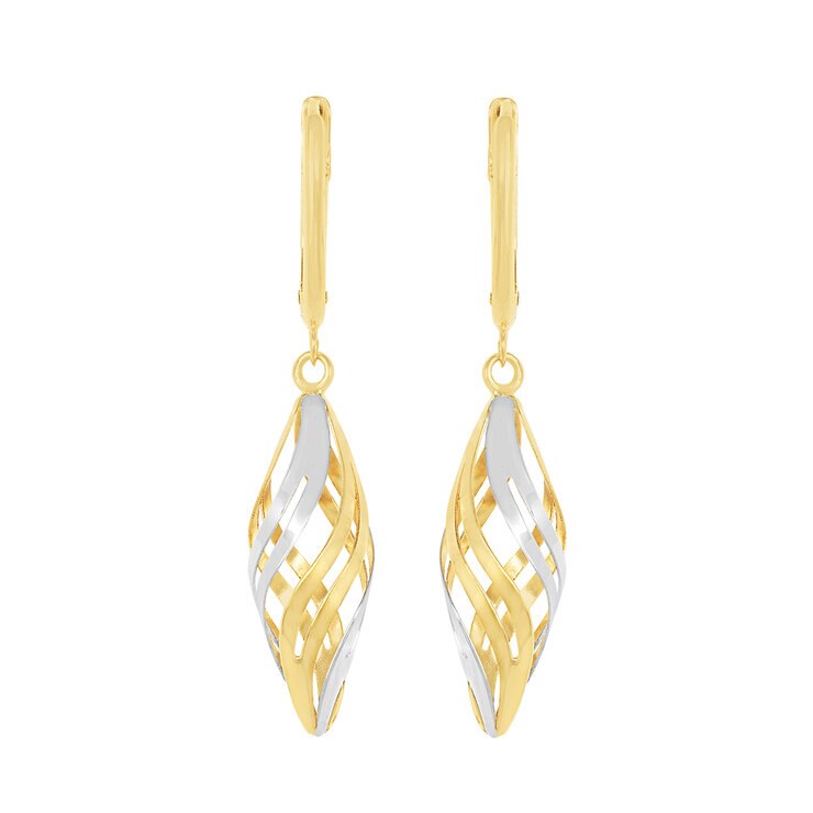 Aretes Colgantes, Oro Dos Tonos 14K — Imagen 3 de 4
