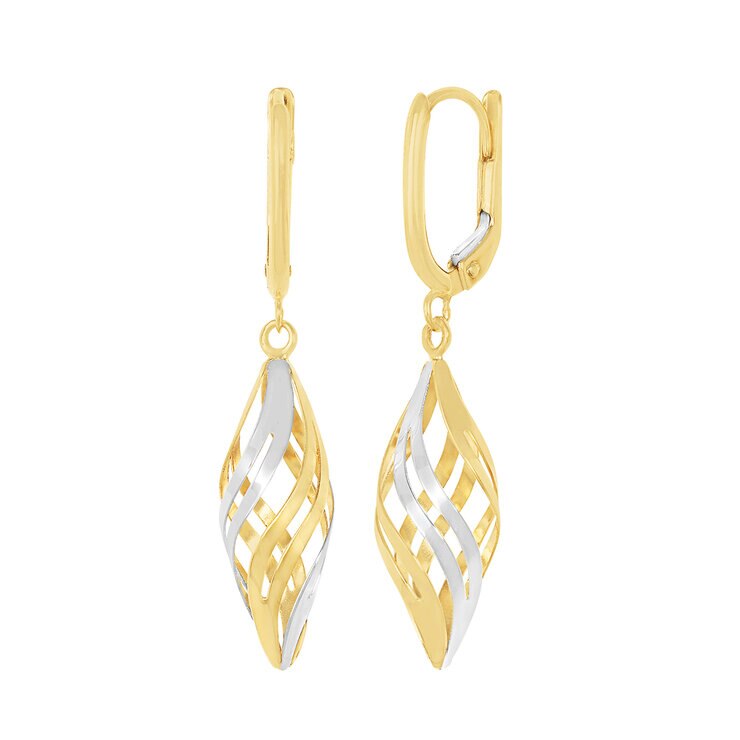 Aretes Colgantes, Oro Dos Tonos 14K