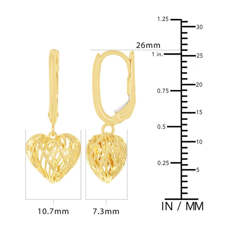 Aretes de Corazon, Filigrana, Oro Amarillo 14K — Imagen 3 de 4