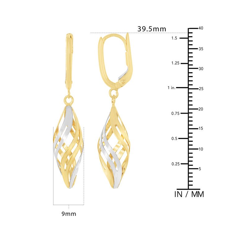 Aretes Colgantes, Oro Dos Tonos 14K — Imagen 4 de 4