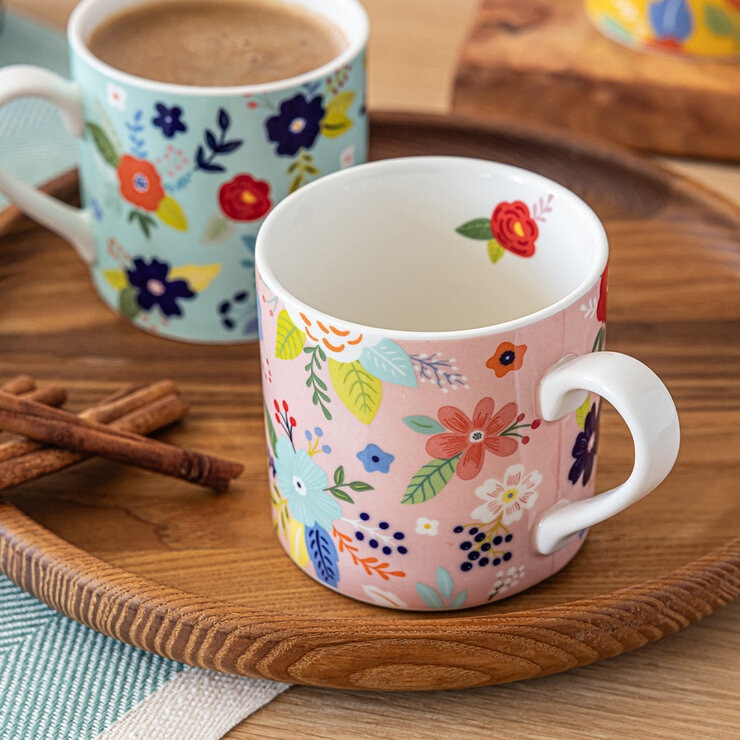 Over&Back Juego de 6 Tazas de Cerámica Florales de 414 mL — Imagen 2 de 4
