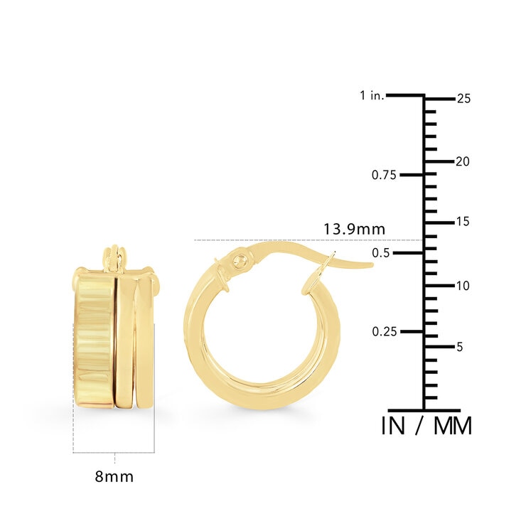 Aretes, Triple Fila, Oro Amarillo 14K — Imagen 3 de 4