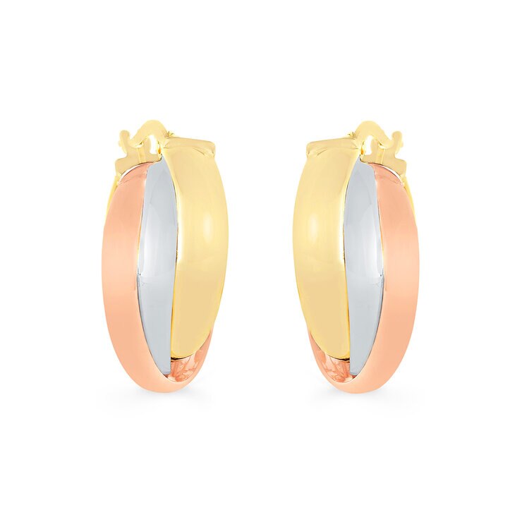 Aretes, Arracadas de Triple Fila, Oro Tres Tonos 14K — Imagen 2 de 4